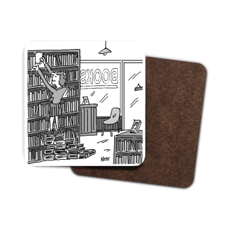 Single Hardboard Coaster bookshop-steps