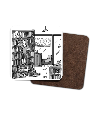 Single Hardboard Coaster bookshop-steps